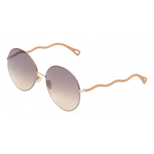 Chloé - Occhiali da Sole Rotondi Noore in Metallo e Silicone - Oro Marrone Ochra - Chloé Eyewear