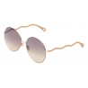 Chloé - Noore Round Sunglasses in Metal and Silicon - Gold Brown Ocher - Chloé Eyewear