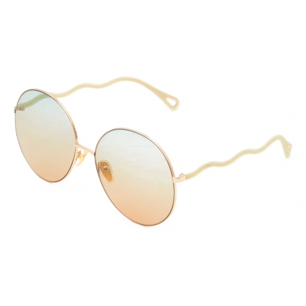 Chloé - Occhiali da Sole Rotondi Noore in Metallo e Silicone - Oro Marrone Verde - Chloé Eyewear