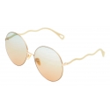 Chloé - Noore Round Sunglasses in Metal and Silicon - Gold Brown Green - Chloé Eyewear