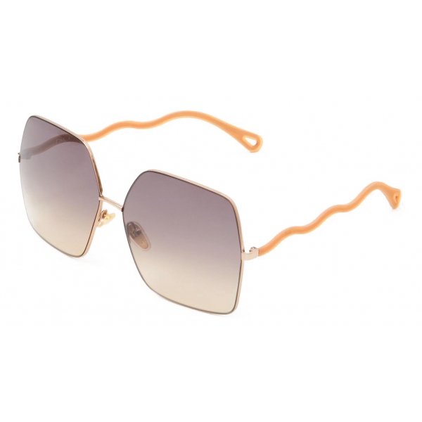 Chloé - Noore Square Sunglasses in Metal and Silicon - Sand Brown Ocher - Chloé Eyewear