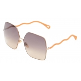 Chloé - Noore Square Sunglasses in Metal and Silicon - Sand Brown Ocher - Chloé Eyewear
