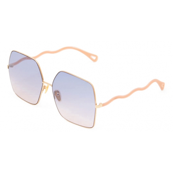 Chloé - Noore Square Sunglasses in Metal and Silicon - Gold Purple Pink - Chloé Eyewear