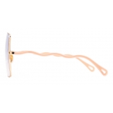 Chloé - Noore Square Sunglasses in Metal and Silicon - Gold Purple Pink - Chloé Eyewear