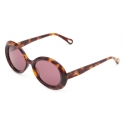 Chloé - Osco Oval Sunglasses for Women in a Bio-based Material - Havana Purple - Chloé Eyewear