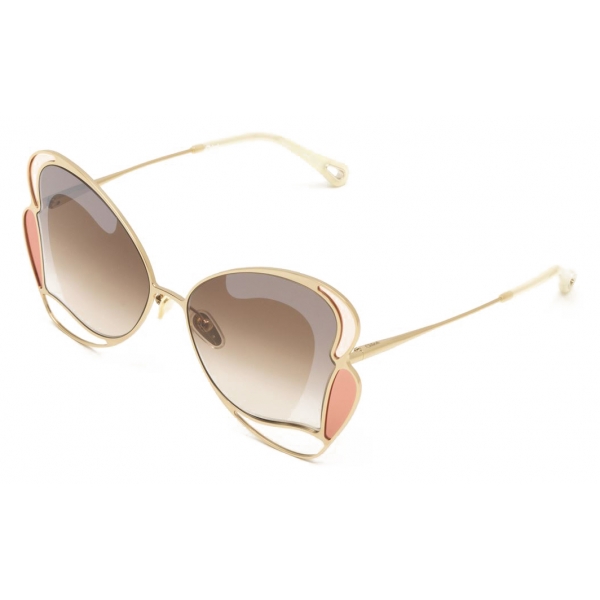 Chloé - Occhiali da Sole da Donna a Farfalla Gemma in Metallo - Oro Marrone - Chloé Eyewear