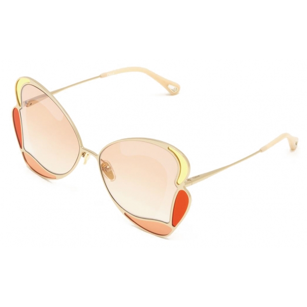 Chloé - Gemma Butterfly Sunglasses for Women in Metal - Gold Peach - Chloé Eyewear