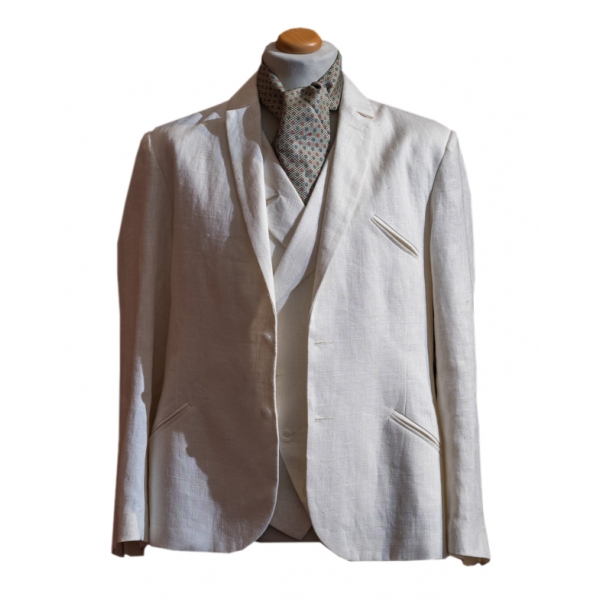 Nicolao Atelier - 30's Jacket and Vest - White Linen Man - Jacket - Made in Italy - Luxury Exclusive Collection