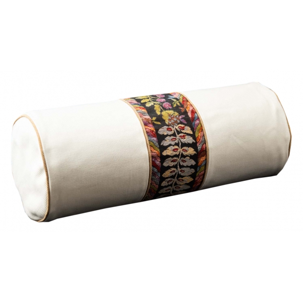 Nicolao Atelier - Satin Cylinder Pillow with Central Pattern - Pillow - Made in Italy - Luxury Exclusive Collection