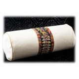 Nicolao Atelier - Satin Cylinder Pillow with Central Pattern - Pillow - Made in Italy - Luxury Exclusive Collection