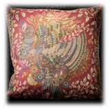 Nicolao Atelier - Rubelli Silk Cushion - Peacock Motif - Pillow - Made in Italy - Luxury Exclusive Collection
