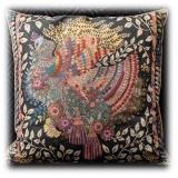 Nicolao Atelier - Rubelli Silk Cushion - Peacock Motif Grey - Pillow - Made in Italy - Luxury Exclusive Collection