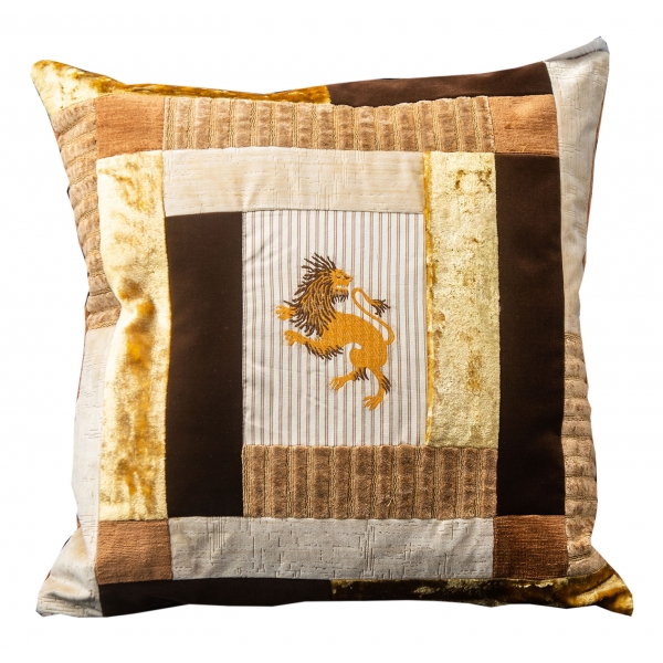 Nicolao Atelier - Patchwork Cushion in Rubelli Fabric - Lion Shade Beige - Pillow - Made in Italy - Luxury Exclusive Collection
