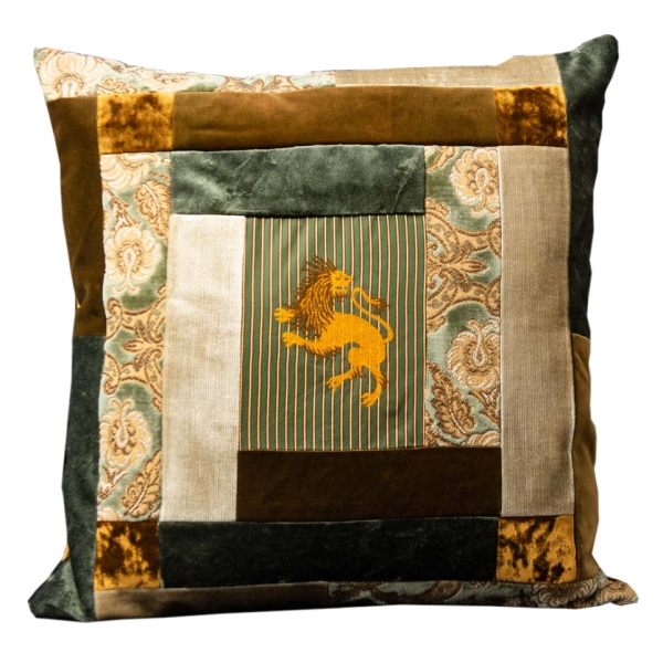 Nicolao Atelier - Patchwork Cushion in Rubelli Fabric - Lion Shade Grey - Pillow - Made in Italy - Luxury Exclusive Collection