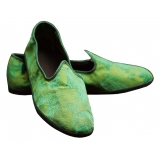 Nicolao Atelier - Pantofola Furlana Venezia in Damasco di Seta - Verde - Calzatura - Made in Italy - Luxury Exclusive Collection