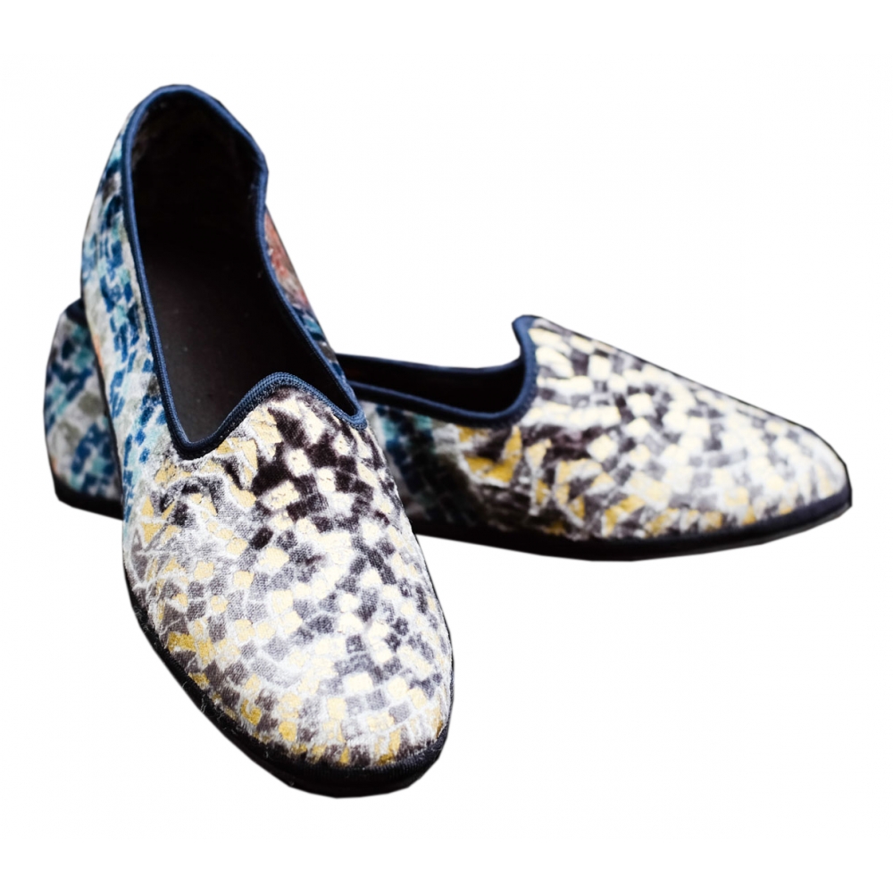 Success Blue Versace Print Slip-on Men's Dress Shoes with Red