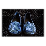 Nicolao Atelier - Furlana Slipper Venezia in Velvet and Damask - Blue Black - Shoe - Made in Italy - Luxury Exclusive Collection