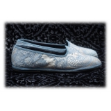 Nicolao Atelier - Furlana Slipper in Damask - Celeste Color Woman - Shoe - Made in Italy - Luxury Exclusive Collection