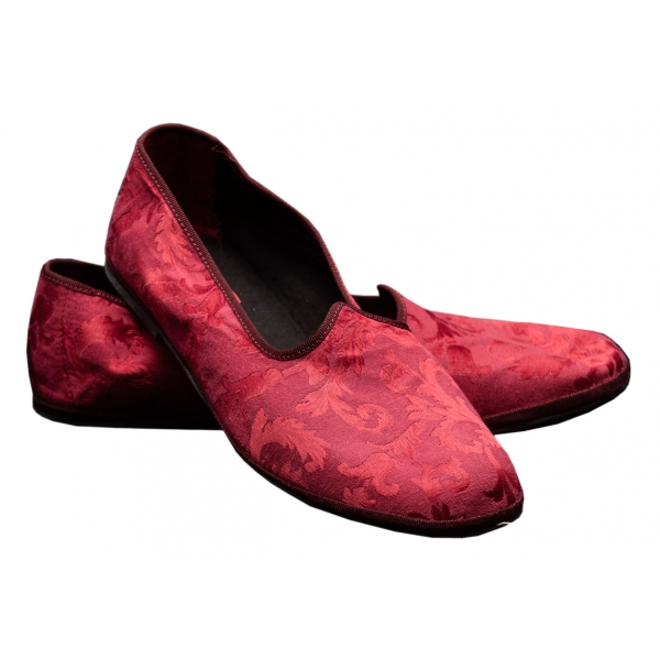Nicolao Atelier - Furlana Slipper in Damask - Burgundy Color Man - Shoe - Made in Italy - Luxury Exclusive Collection