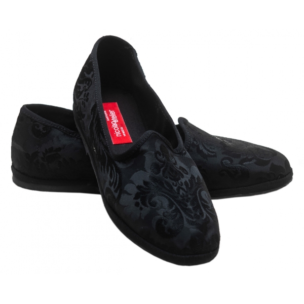 Nicolao Atelier - Furlana Slipper in Damask - Black Color Woman - Shoe - Made in Italy - Luxury Exclusive Collection