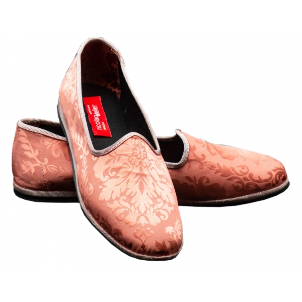 Nicolao Atelier - Furlana Slipper in Velvet - Salmon Pink Woman - Shoe - Made in Italy - Luxury Exclusive Collection