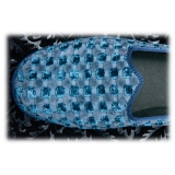 Nicolao Atelier - Furlana Slipper in Velvet - Blue Color Man - Shoe - Made in Italy - Luxury Exclusive Collection