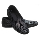 Nicolao Atelier - Furlana Velvet Slipper - Color Black Silver Damask Man - Shoe - Made in Italy - Luxury Exclusive Collection