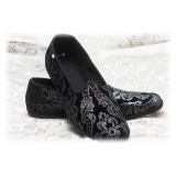 Nicolao Atelier - Furlana Velvet Slipper - Color Black Silver Damask Man - Shoe - Made in Italy - Luxury Exclusive Collection