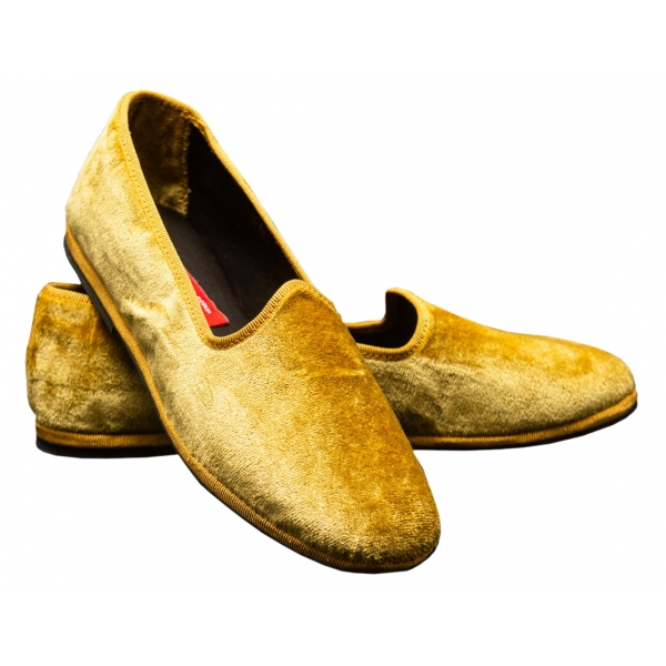 Nicolao Atelier - Furlana Slipper in Silk Velvet - Gold Color Woman - Shoe - Made in Italy - Luxury Exclusive Collection