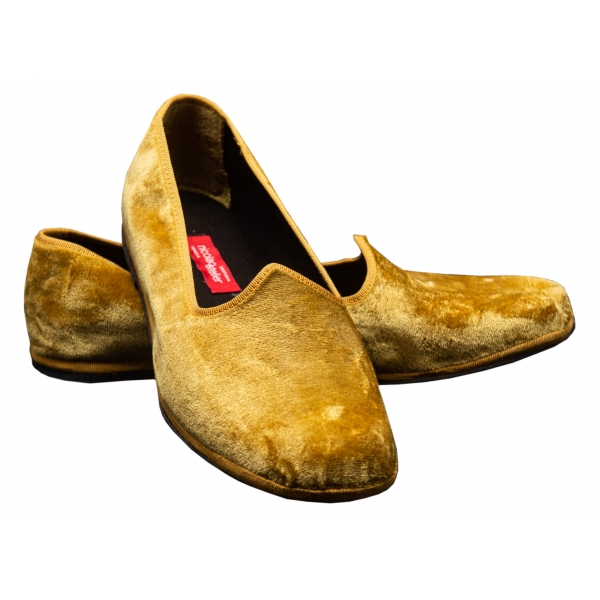 Nicolao Atelier - Furlana Slipper in Silk Velvet - Gold Color Man - Shoe - Made in Italy - Luxury Exclusive Collection
