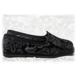 Nicolao Atelier - Furlana Slipper Silk Velvet - Black Silver Motifs Woman - Shoe - Made in Italy - Luxury Exclusive Collection