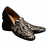 Nicolao Atelier - Slipper Shoe - Black Silk with Gold Pattern Man - Shoe - Made in Italy - Luxury Exclusive Collection