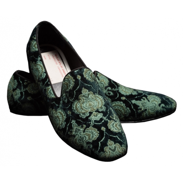 Nicolao Atelier - Velvet Brocade Slipper Shoe - Green Man - Shoe - Made in Italy - Luxury Exclusive Collection