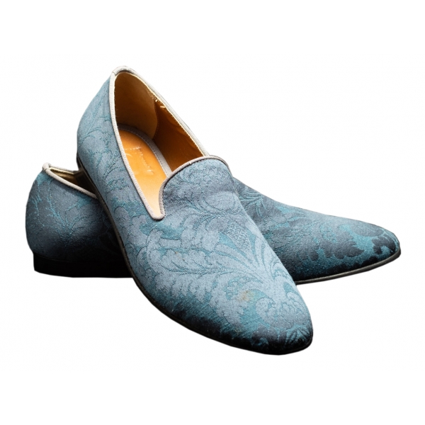 Nicolao Atelier - Calzatura a Pantofola in Damasco - Azzurro Uomo - Calzatura - Made in Italy - Luxury Exclusive Collection