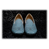 Nicolao Atelier - Calzatura a Pantofola in Damasco - Azzurro Uomo - Calzatura - Made in Italy - Luxury Exclusive Collection