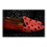 Nicolao Atelier - Silk Slipper Sock - Red with Red Velvet Check Pattern Man - Shoe - Made in Italy - Luxury Exclusive Collection