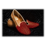 Nicolao Atelier - Velvet Slipper Sock - Red Color with Check Pattern Woman - Shoe - Made in Italy - Luxury Exclusive Collection
