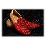 Nicolao Atelier - Velvet Slipper Sock - Red Color with Check Pattern Man - Shoe - Made in Italy - Luxury Exclusive Collection