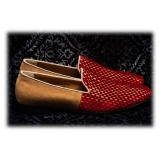 Nicolao Atelier - Velvet Slipper Sock - Red Color with Check Pattern Man - Shoe - Made in Italy - Luxury Exclusive Collection