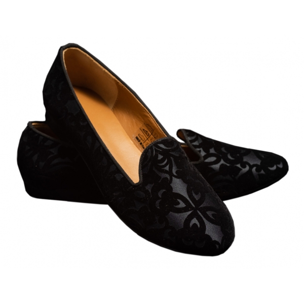 Nicolao Atelier - Velvet Brocade Slipper Shoe - Black with Pattern Woman - Shoe - Made in Italy - Luxury Exclusive Collection
