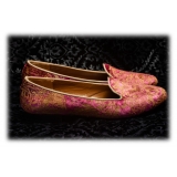 Nicolao Atelier - Silk Velvet Slipper Shoe - Fuchsia with Gold Woman - Shoe - Made in Italy - Luxury Exclusive Collection