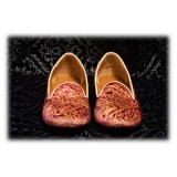 Nicolao Atelier - Silk Velvet Slipper Shoe - Fuchsia with Gold Woman - Shoe - Made in Italy - Luxury Exclusive Collection