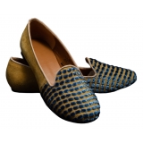 Nicolao Atelier - Calzatura a Pantofola Velluto Seta - Azzurro Oro Donna - Calzatura -Made in Italy- Luxury Exclusive Collection