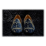 Nicolao Atelier - Silk Velvet Slipper Shoe - Blue Gold Man - Shoe - Made in Italy - Luxury Exclusive Collection