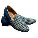 Nicolao Atelier - Calzatura a Pantofola Velluto Seta – Azzurro Oro Uomo - Calzatura - Made in Italy- Luxury Exclusive Collection