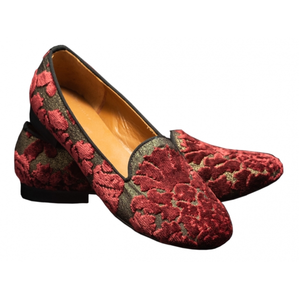 Nicolao Atelier - Silk Velvet Brocade Slipper - Bordeaux Woman - Shoe - Made in Italy - Luxury Exclusive Collection