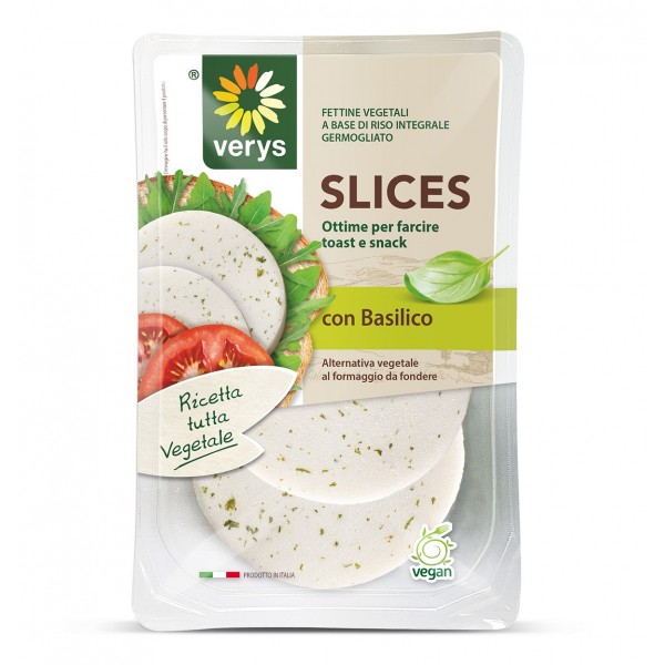 Verys - VerySlices Basil Taste - Vegan Slices of Rice - Vegan Cheese Originated from Germinated Rice - Vegan Organic - 80 g
