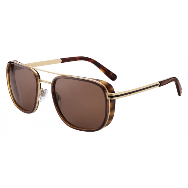 Bulgari - Bvlgari Bvlgari Rectangular Metal Sunglasses - Brown Gold - Sunglasses - Bulgari Eyewear
