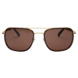 Bulgari - Bvlgari Bvlgari Rectangular Metal Sunglasses - Brown Gold - Sunglasses - Bulgari Eyewear