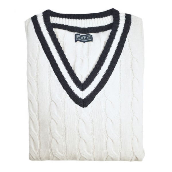 Fefè Napoli - Cambridge White Jersey - Knitwear - Handmade in Italy - Luxury Exclusive Collection